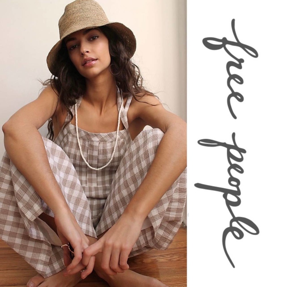 Free People Zuzu Romper Check Wide Leg Cropped